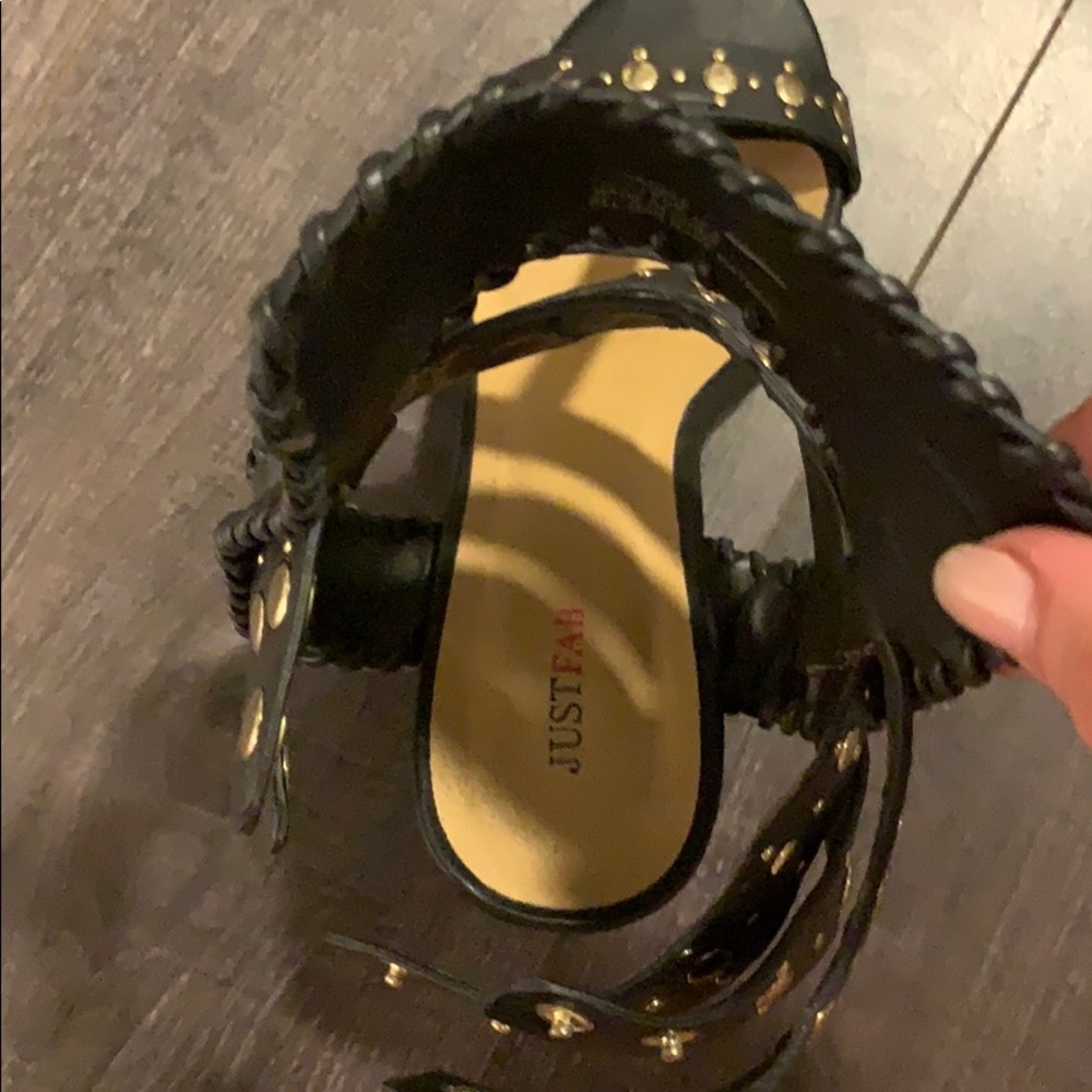 Just Fab Black Studded Sandal Heels - Picture 3 of 4